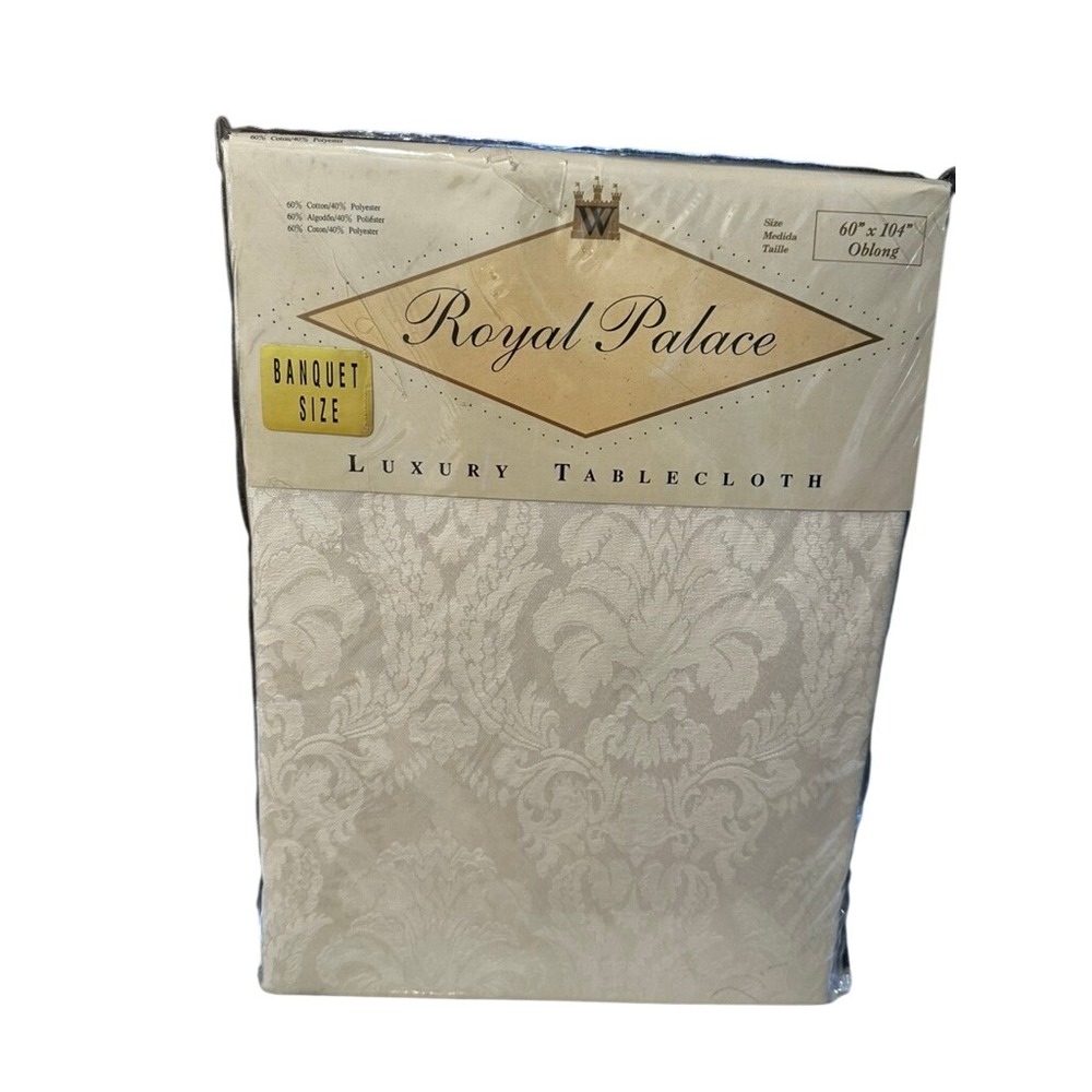 Royal Palace Damask Tablecloth 60x104 Oblong Banquet Cream Wilton Court New